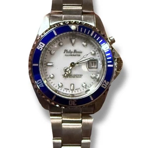 NOS Philip Persio Illuminator Watch Mens Stainless Steel Diver Blue Bezel NO BOX - Picture 1 of 10