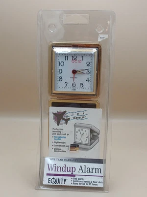 Equity Travel Alarm Clock Wind Up Fold Up Style in Brown Case Vintage 1989 NOS - Image 1 of 3