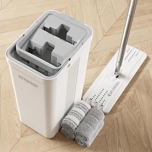 Mop and Bucket with Wringer Set, White Flat Squeeze Mop Bucket Set for Floor Cle - Picture 1 of 12