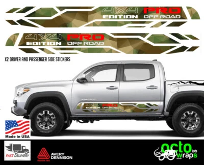 Calcomanía adhesiva deportiva 4x4 para puertas laterales todoterreno camuflaje toyota tacoma trd pro Foto 1 de 4