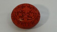  Chinese carved red cinnabar high relief round box floral pattern