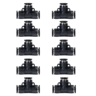 Push To Connect Air Fittings Tube 1/4" OD Air Line Tee Union Push Black 10Pcs - Image 1 of 4