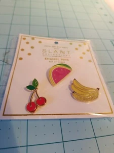 Slant Collections - Enamel Pin Set of 3- Cherry, Bananna & Watermelon - NEW - Picture 1 of 11