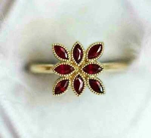 2.10Ct Marquise Lab-Created Ruby Engagement Wedding Ring 14k Yellow Gold Plated - Picture 1 of 3