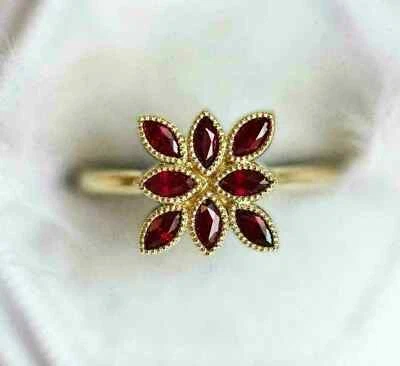 2.10Ct Marquise Lab-Created Ruby Engagement Wedding Ring 14k Yellow Gold Plated - Image 1 of 3