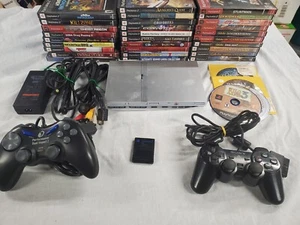 Sony PlayStation 2 Slim PS2 Console Bundle 2 Controllers, 32Games, Memory Card - Picture 1 of 11
