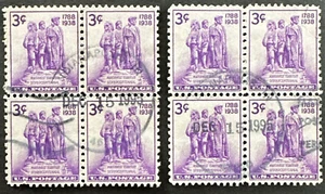 US 1938 Scott #837 - 2 Used Blocks of 4 Indianapolis Cancel Northwest Territory - Picture 1 of 1