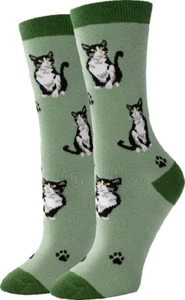 Calze smoking gatto unisex crew adulto taglia 5-12 verde calzino porto gattino moda nuove - Foto 1 di 1
