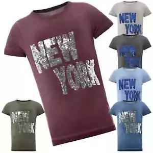 Boys Kids T-Shirt Reversible Sequins New York Design Shirts Summer 22028 - Picture 1 of 34