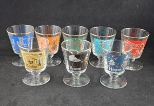 Gafas de cóctel vintage de los años 50 MCM LIBBEY International World Cities con patas x 8 - Imagen 1 de 12