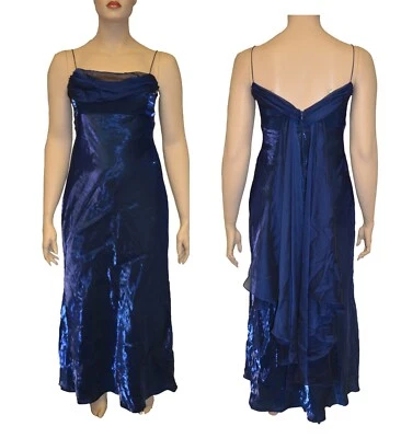 Vestido Night Way Vintage Años 80 90 Azul Organza Drapeado Gasa Fiesta Baile de graduación talla 16 Foto 1 de 4