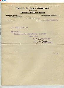 Vintage Letterhead JC GOSS CO Detroit MI 1907 awnings tents flags - Picture 1 of 1