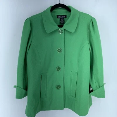 Dialogue Womens Medium Pea Coat Brat Kelly Green? Swing Preppy Casual Lined - Изображение 1 из 4