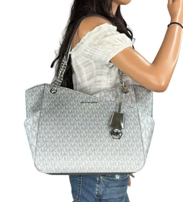 Michael Kors Jet Set Travel Large Shoulder Chain Tote Bag MK Silver Multi - Image 1 of 4