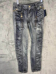 Vintage House of Dereon by Beyonce Sz 5/6 Denim Jeans Moon Wash Gold Accents Y2K - Picture 1 of 18