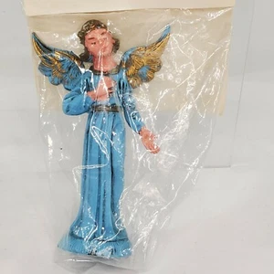 Vintage stehende Engel Figur Krippe Ersatz blau goldene Flügel Italien - Bild 1 von 8