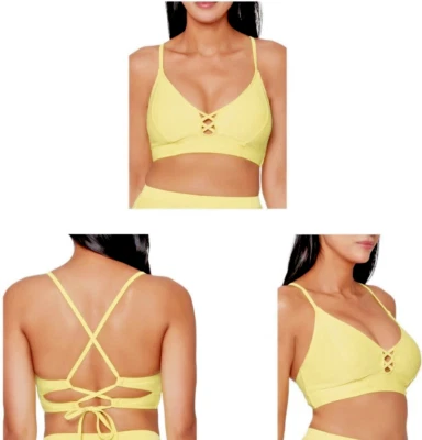 NUEVO CON ETIQUETAS JS Jessica Simpson Mujer Recortado Cami Traje de Baño Top, Amarillo - TALLA S Foto 1 de 2