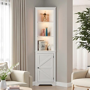 Modern Corner Shelf Open-Style Bookshelf Display Storage Rack with LED Lights - Picture 1 of 11