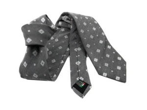 Cravatta grigia seta con disegni beige azzurri geometrico stile - Imagen 1 de 2