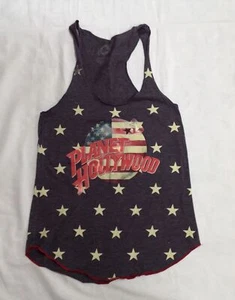 Camiseta sin mangas Planet Hollywood Racerback fluida suelta patriótica azul blanco estrella S - Imagen 1 de 3