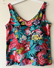 Vintage ‘90s Express 100% Silk Abstract Floral Print Tank Top Colorful S/M