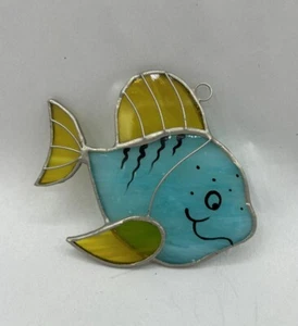 Blau Gelb Tropische Fische Happy Buntglas Handarbeit Sonnenfänger 4" - Bild 1 von 6