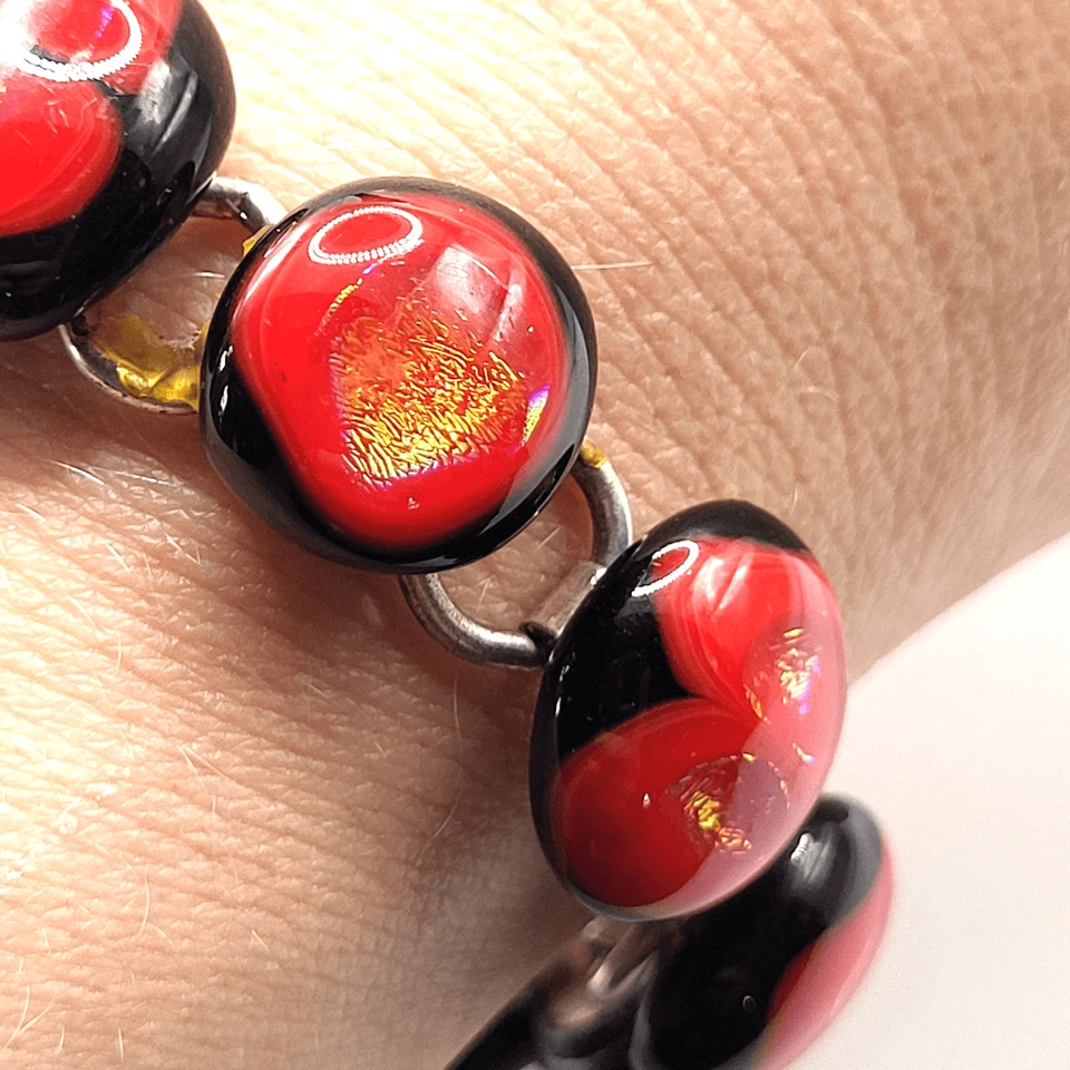 Brazalete artesanal hecho a mano de vidrio soplado de plata de ley de 7 pulgadas Foto 1 de 4