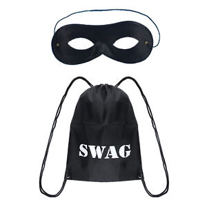 Robber Black Swag Bag Elasticated Eye Mask World Book Day Character Fancy Dress