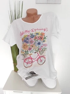 ITALY Damen T-Shirt Sommer 40 42 NEU Italy Fahrrad Blumen Blogger - Bild 1 von 2
