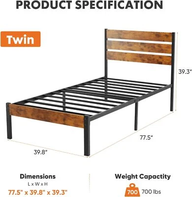Twin Queen Full Size Metal Platform Bed Frame Sturdy wIth Headboard & Footboard - Image 1 of 4