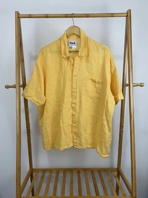 FLAX Men’s Bold Yellow Linen Button Front Short Sleeve Shirt Size M - Image 1 of 4