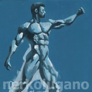 Dipinto ad olio originale dipinto a mano uomo gay nudo maschile - Foto 1 di 3
