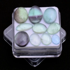RARE! Green Fluorite Cabochons 10 Pieces Lot~SMOOTH POLISHED LOOSE GEMSTONE - Picture 1 of 6
