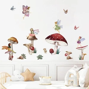 Mushroom Fairy Tale Wall Stickers for Kids Bedroom Nursery Angel Cherubs Fairy - Picture 1 of 5