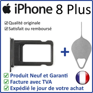 TIROIR SUPPORT CARTE  SIM DE L'IPHONE 8 PLUS NOIR  + OUTIL - Photo 1 sur 4