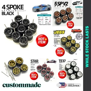 1/64 Scale Wheels Rubber Tire Spoke Set Fits Hot Rims Real Riders Custom Cars - Picture 1 of 183