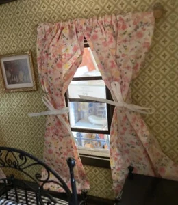 1/12 Dollhouse Miniature Window Treatment Floral Long Curtains Window Decor - Picture 1 of 3
