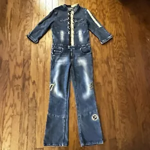 RARA tuta Pepe UK London Jeans taglia XL ricamata scamosciata denim Y2K LEGGI - Foto 1 di 22