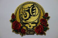 Grateful Dead 50th Anniversary w/Red&Green Roses EMBROIDERED PATCH IRON OR SEW 