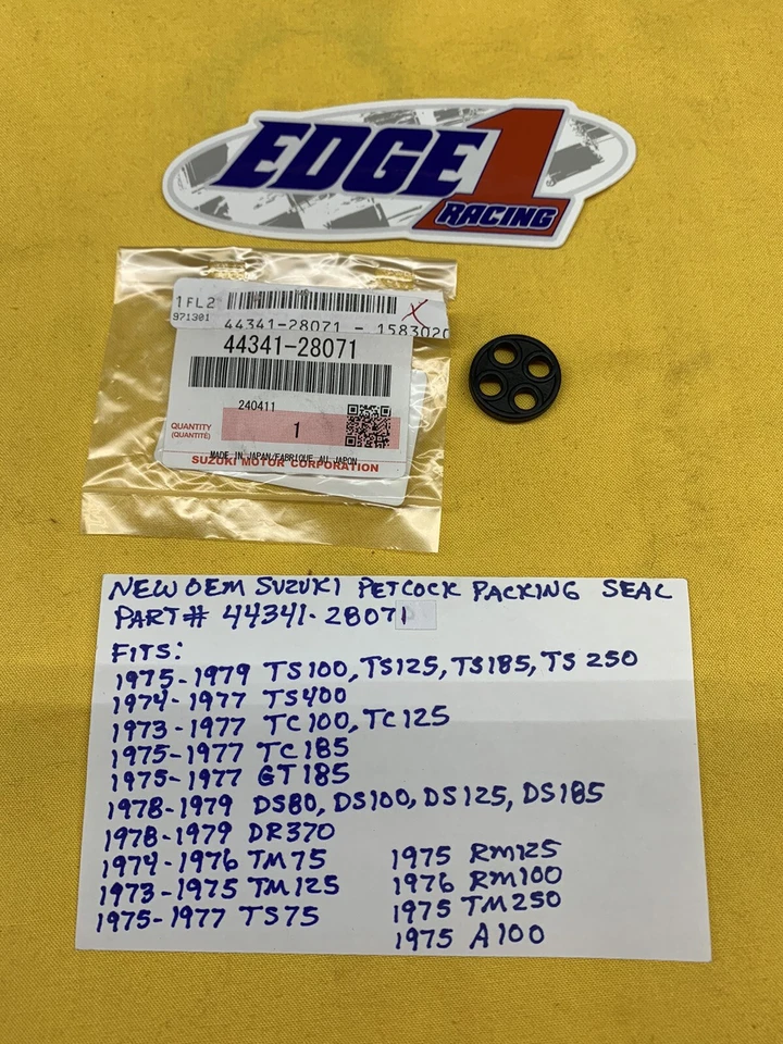 NEW OEM SUZUKI PETCOCK Packing Seal (44341-28071) TS125,TS125,GT185,TS185 AHRMA - Image 1 of 1