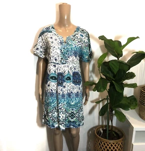 Blue Illusion Floral Blue Sequin Relaxed Dress Size L - Picture 1 of 6