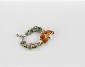 Bracciale Vintage Doppio Filo Catena Perline Tono Ambra e Argento Regolabile - Foto 1 di 8