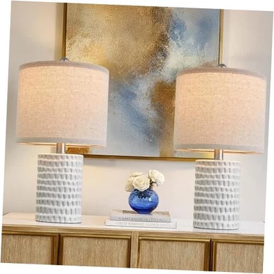  Juego de 2 lámparas de mesa modernas de cerámica de 18,25" para dormitorio lámparas de escritorio blancas  Foto 1 de 4