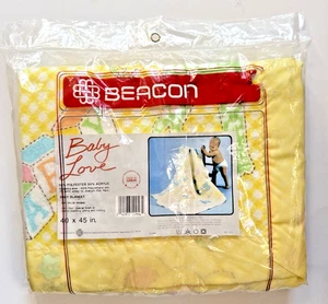 Vintage Beacon Baby Love Blanket NEW Yellow Satin Trim Pastel Animals Blocks USA - Picture 1 of 6