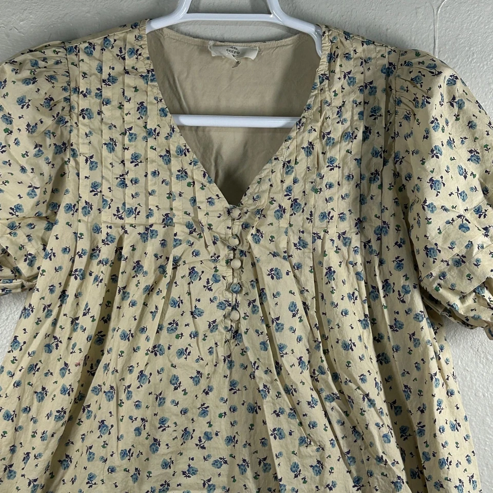 Vestido Entro Mujer M Floral Pintuck Cuello en V Manga Abullonada Algodón Beige Forrado Ajuste Foto 1 de 4