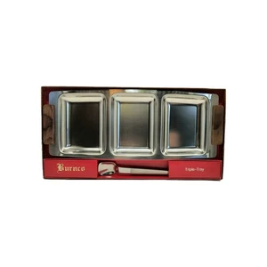 Vintage Burnco Triple-Tray Stainless Steel Serving Set Spoon Wood Case GE Club - Picture 1 of 7