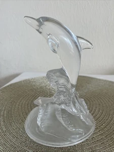 Vintage Kunst Glas Delfin Figur - Klarglas mit Wellenfuß - Bild 1 von 9
