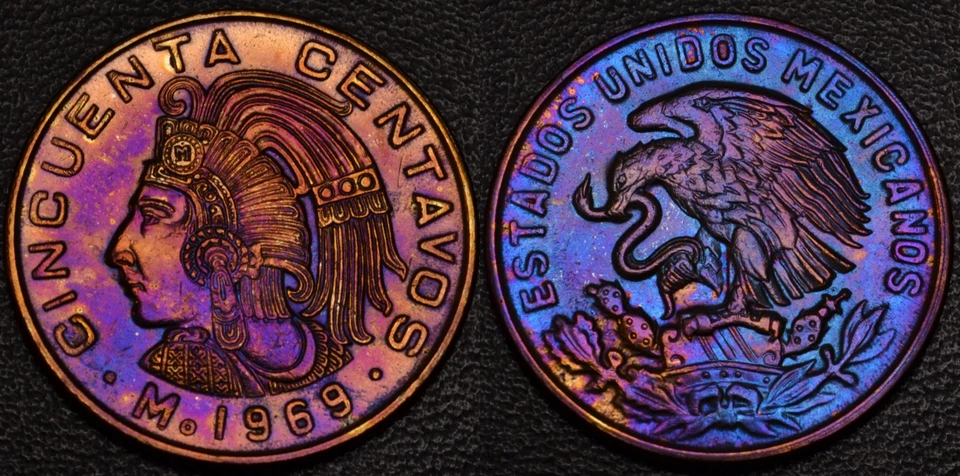 México 1969 50 centavos hermoso tono OV&REV (L48-18) Foto 1 de 3