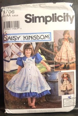 Simplicity 9706 Daisy Kingdom Girl Dress Pinafore Doll Dress  Uncut 3 4 5 6 - Image 1 of 3