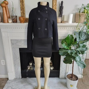 Cappotto Zara Nero Cropped Pea Misto Lana Militare Doppiopetto Taglia S - Foto 1 di 16